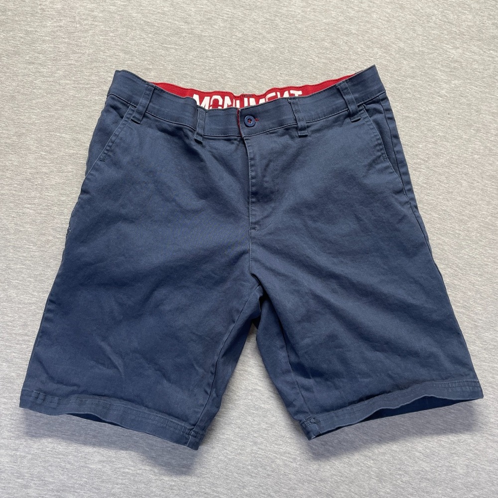 Monument Chino Shorts Mens 34 Navy Blue Logo Cotton Slash Pockets Casual Wear